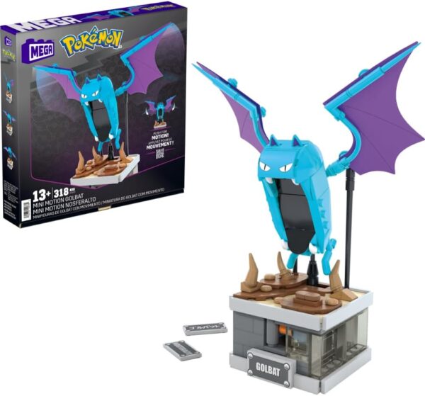 Mega Pokémon Building Toys Set Mini Motion Golbat with 313 Pieces, Wing Flapping Motion, (12.7 cm)5 Inches Tall
