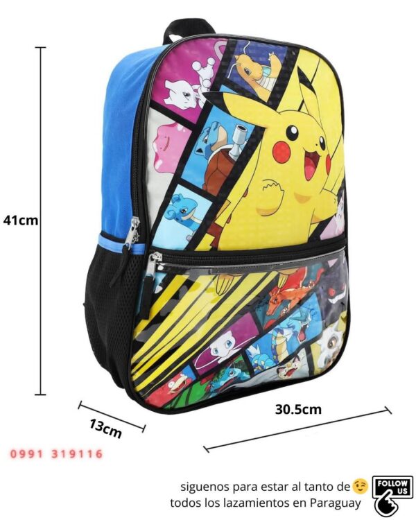 Mochila Pokémon Set x5 Mochila + cartuchera + merendero + botella + llavero