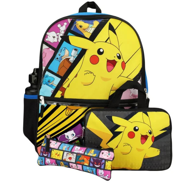 Mochila Pokémon Set x5 Mochila + cartuchera + merendero + botella + llavero