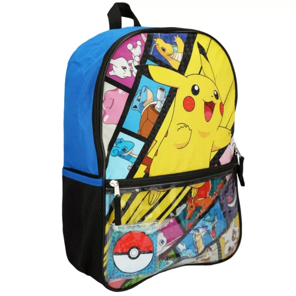 Mochila Pokémon Set x5 Mochila + cartuchera + merendero + botella + llavero