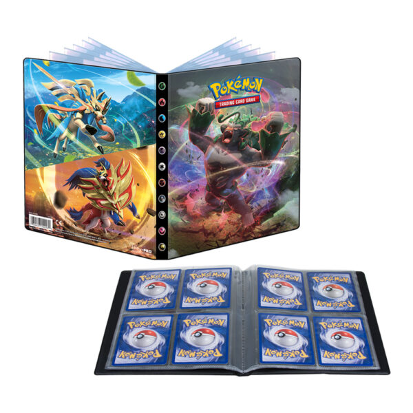 Album, 4 bolsillos, Rebel Clash, Rillaboom, Zacian y Zamazenta, tapa dura, almacena 80 cartas