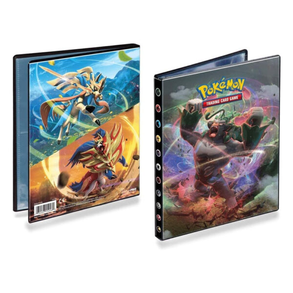 Album, 4 bolsillos, Rebel Clash, Rillaboom, Zacian y Zamazenta, tapa dura, almacena 80 cartas