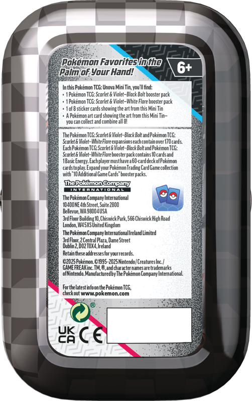 PRE-ORDEN Pokémon TCG Scarlet & Violet 10.5 - Black Bolt & White Flare - Mini Tin - Unova - Alomomola & Axew - ENGLISH