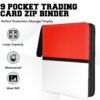 Carpeta de 3 anillos y cierre, Rojo y blanco Binder 9 Pocket con hojas para 900 cartas
