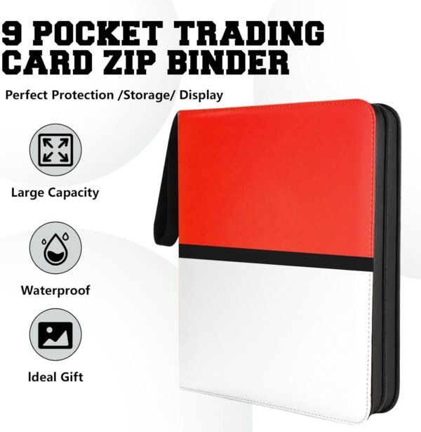 Carpeta de 3 anillos y cierre, Rojo y blanco Binder 9 Pocket con hojas para 900 cartas