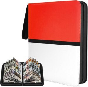 Carpeta con 3 anillos y cierre Rojo y Blanco Binder 9 Pocket Zip Binder para 900 cartas 2 Carpeta de 3 anillos y cierre, Rojo y blanco Binder 9 Pocket con hojas para 900 cartas