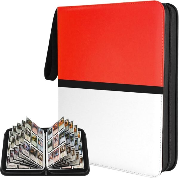 Carpeta de 3 anillos y cierre, Rojo y blanco Binder 9 Pocket con hojas para 900 cartas